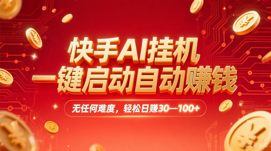 快手AI挂机，一键启动自动赚钱 ，轻松日赚30—100+-可燃