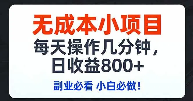 无成本小项目,每天操作几分钟,日收益800+ 副业必看 小白必做！-可燃