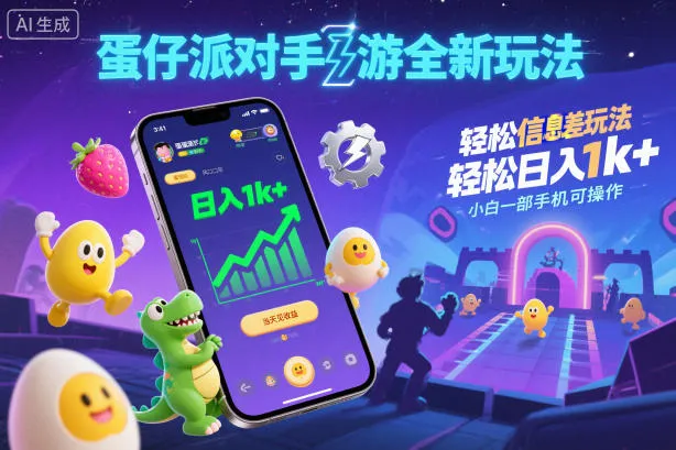 蛋仔派对手游全新玩法,轻松日入1k+,风口信息差玩法,当天见收益,小白一部手机可操作-可燃