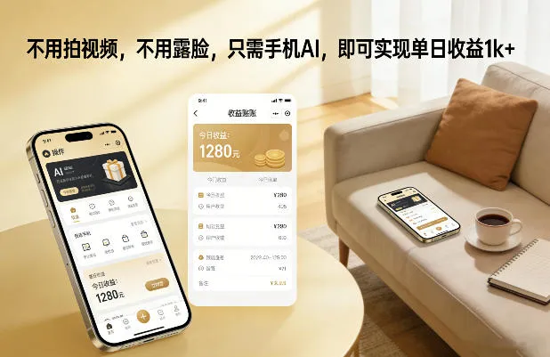 不用拍视频，不用露脸，只需手机AI，即可实现单日收益1k+-可燃