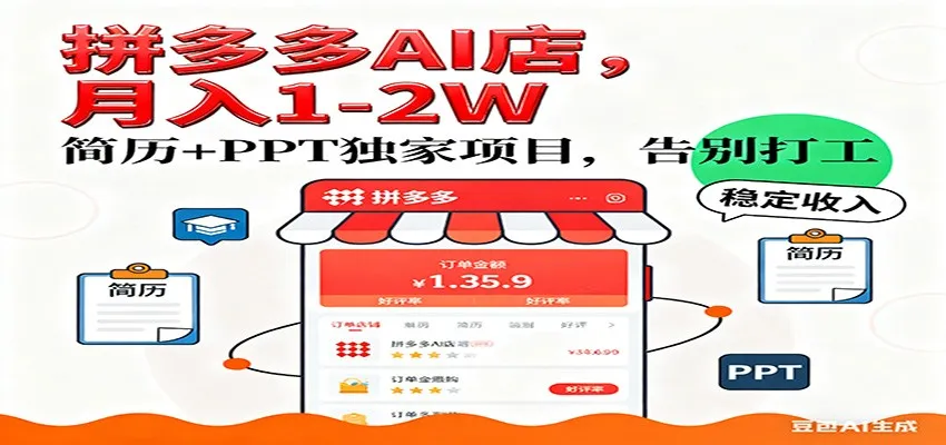 拼多多虚拟店，AI简历+PPT，单店月稳定1-2W，未来AI服务风口项目！-可燃