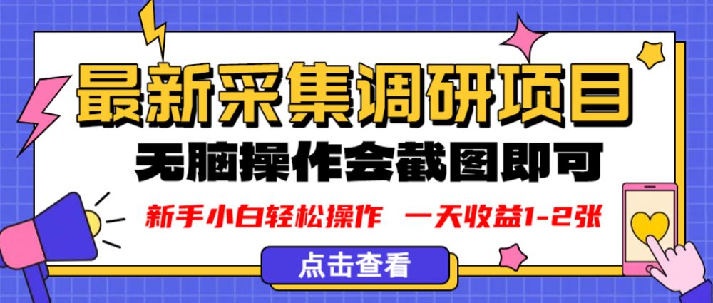 新版采集调研项目,截图上传即可,无脑操作,日收益1-2张-可燃