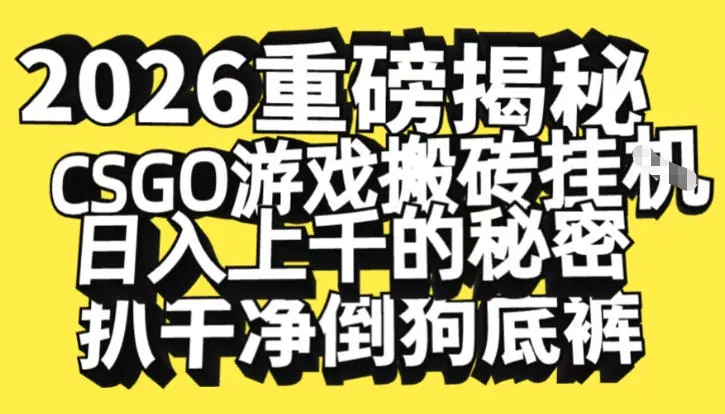 2026开年重磅解密，CSGO游戏搬砖挂G日入1k+的秘密，把倒狗的底裤扒干-可燃