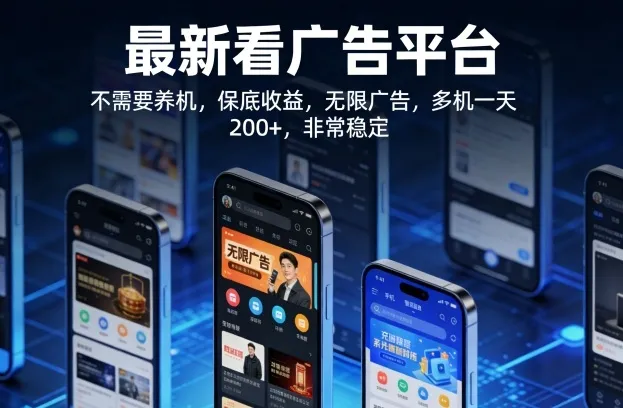 最新看广告平台，不需要养机，保底收益，无限广告，多机一天200+，非常稳定-可燃