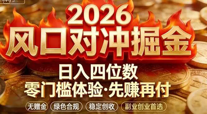 2026美金对冲套利，无赠金对冲策略保驾护航，低门槛易上手实操。单人单日收益2000+-可燃