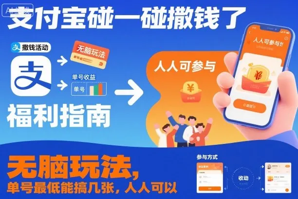 支付宝碰一碰撒钱了,无脑玩法,单号最低能搞几张,人人可以撸
