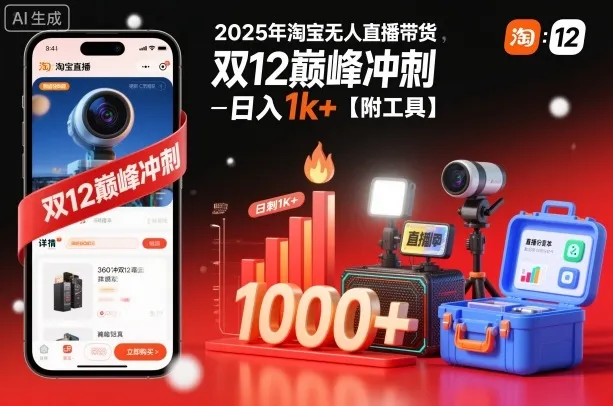 2025年淘宝无人直播带货,冲刺双12,日入1k+【附工具】-可燃