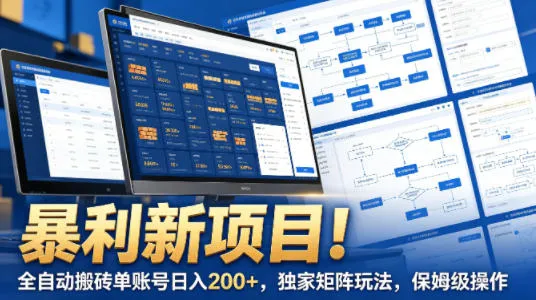 暴利新项目！全自动搬砖单账号日入200+，独家矩阵玩法，保姆级操作-可燃