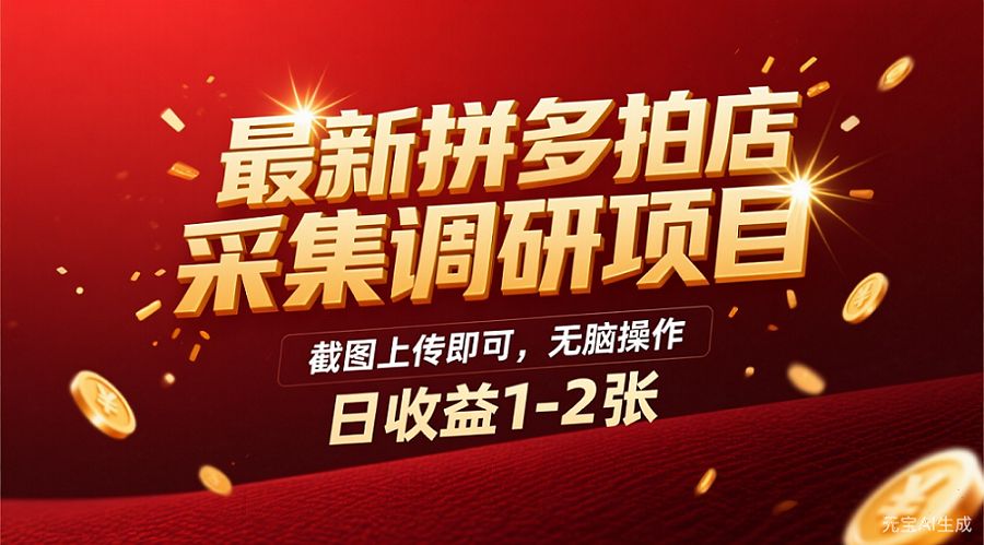 最新拼多多拍店采集调研项目，截图上传即可，无脑操作，日收益1-2张-可燃