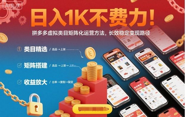 日入1K不费力！拼多多虚拟类目矩阵化运营方法，长效稳定变现路径-可燃