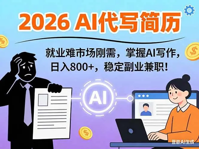 AI代写简历，超暴利，用万能模板月入1-3万实战教程，2026年市场刚需！-可燃