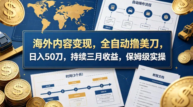 海外内容变现，全自动撸美刀，日入50刀，持续三月收益，保姆级实操-可燃