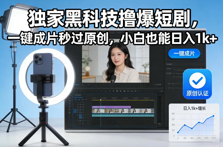 独家黑科技撸爆短剧,一键成片秒过原创,小白也能日入1k+-可燃