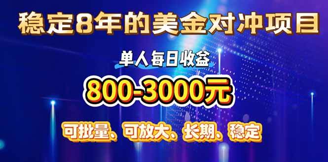 稳定8年的美金对冲创业项目，单人每日收益800-3000，小众暴力项目-可燃