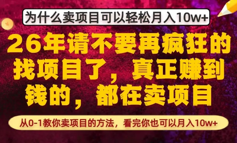 为什么真正賺到钱的都在卖项目，从0-1教你卖项目的方法，看完你也可以月入10w+-可燃