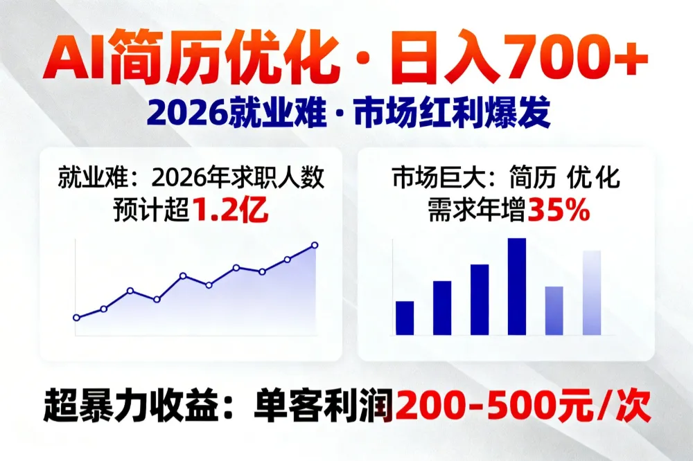 AI优化简历,日入700+,2026就业难,市场巨大,超暴力!-可燃
