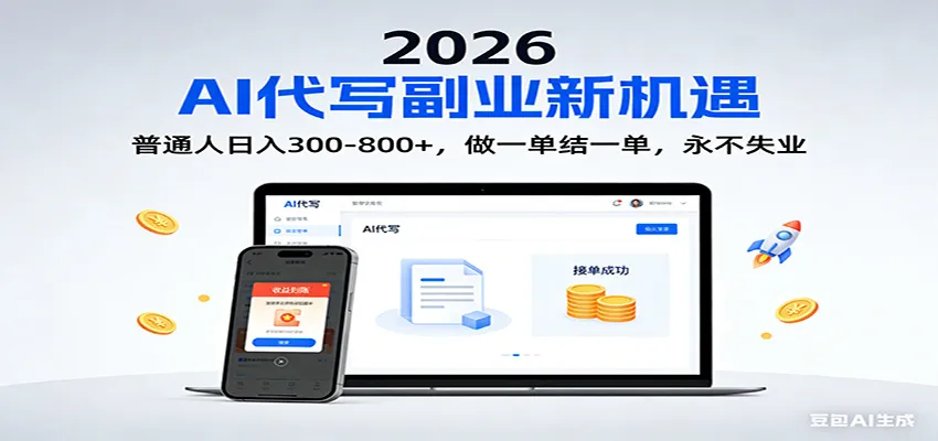 2026 副业首选！AI 代写日入 300-800，普通人0门槛，做一单结一单！-可燃