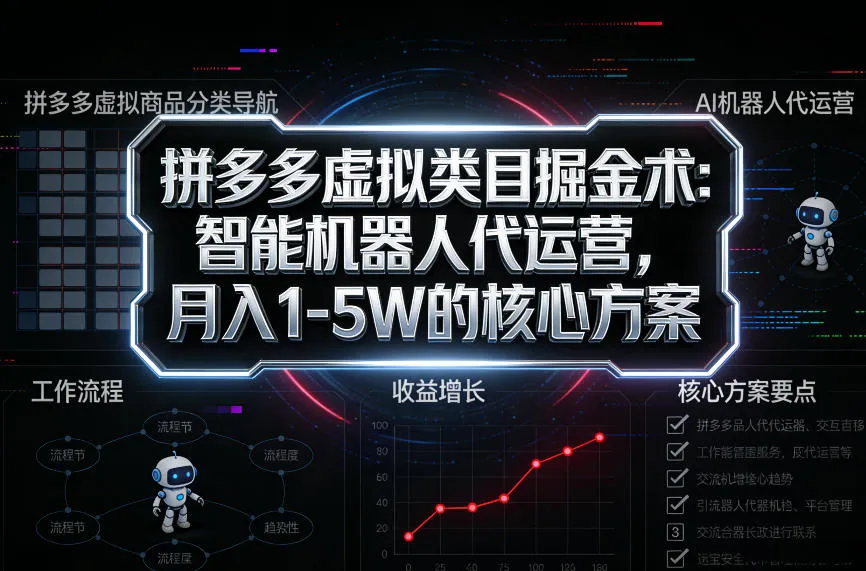 拼多多虚拟类目掘金术：智能机器人代运营，月入1-5W的核心方案-可燃