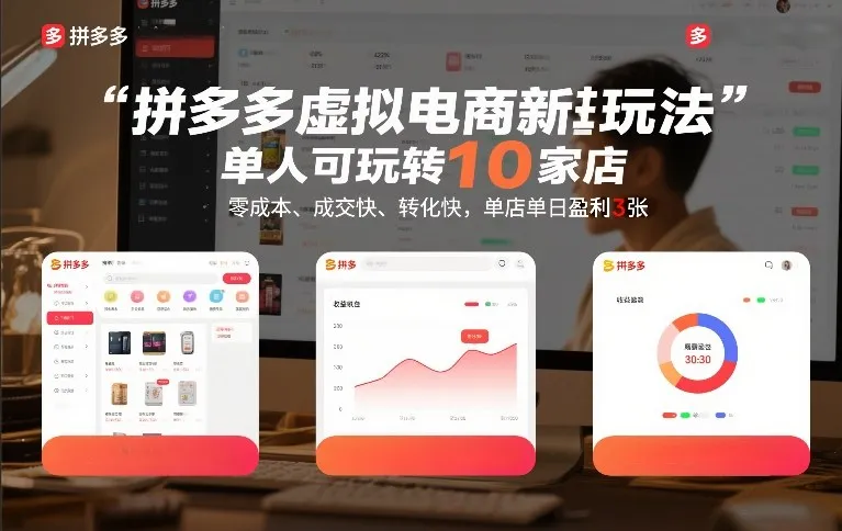 拼多多虚拟电商新玩法，单人可玩转10家店，零成本、成交快、转化快，单店单日盈利3张-可燃