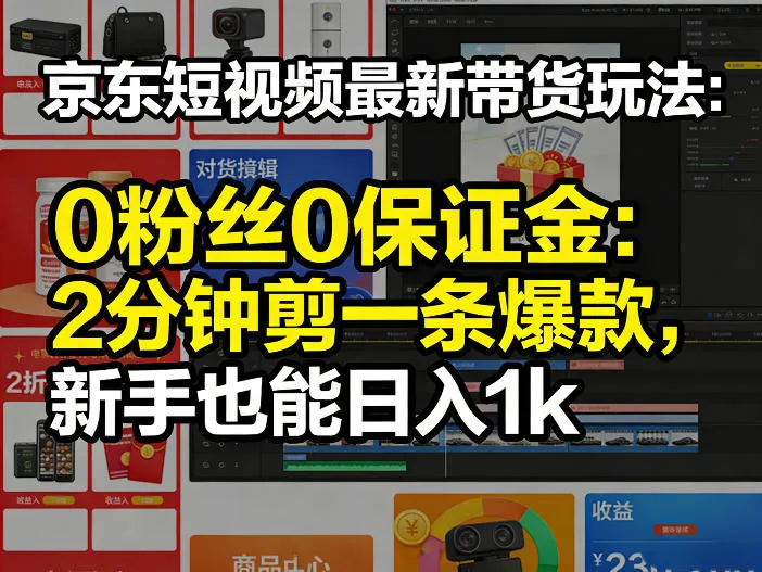 京东短视频最新带货玩法，0粉丝0保证金，2分钟剪一条爆款，新手也能日入1k+-可燃