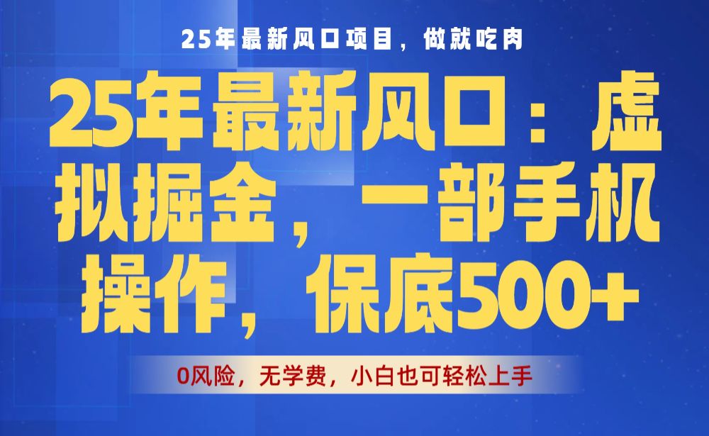 25年最新风口项目，虚拟掘金！保底日入500+，一部手机即可操作-可燃