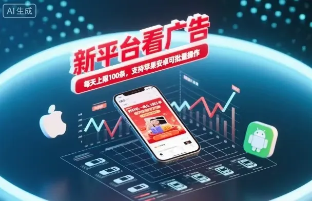 新台看广告，养好机一条5毛到5块，单机日入30到100，支持苹果安卓，可批量操作。-可燃