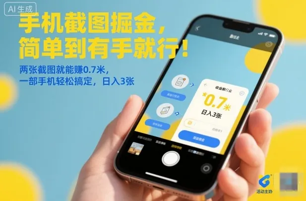 手机截图掘金，简单到有手就行！两张截图就能賺0.7米，一部手机轻松搞定，日入3张-可燃