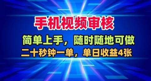手机视频审核，随时随地可做，二十秒钟一单，单日收益4张+-可燃