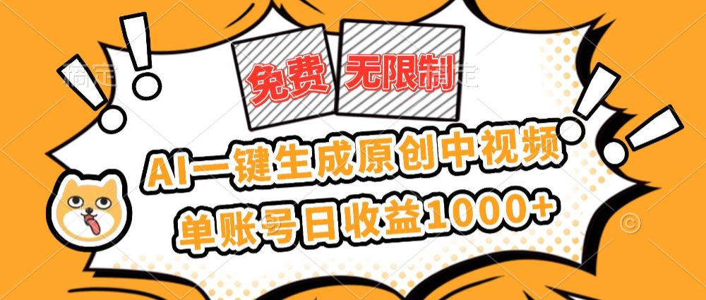免费无限制，AI一键生成原创中视频，单账号日收益1000+-可燃