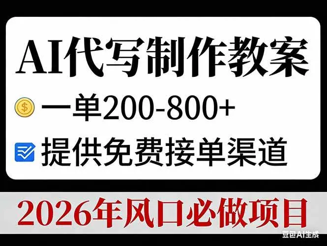 AI代写制作教案，一单200-800+，提供免费接单渠道，2026年风口必做项目-可燃
