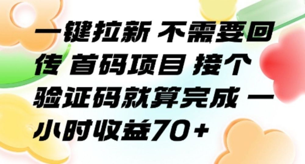一键拉新 不需要回传 首码项目 接个验证码就算完成 一小时收益70+【揭秘】-可燃