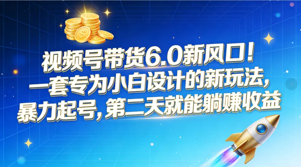 视频号带货6.0新风口！一套专为小白设计的新玩法，暴力起号，第二天就能躺赚收益-可燃