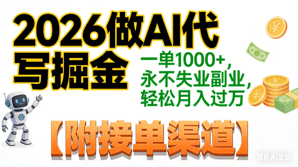 2026做AI代写掘金,一单1000+,永不失业副业,轻松月入过万,【附接单渠道】-可燃