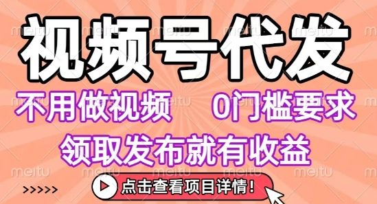 视频号代发，不用剪辑不用做视频，0门槛要求，领取发布就有收益，任务没有无上限，小白轻松上手【揭秘】-可燃