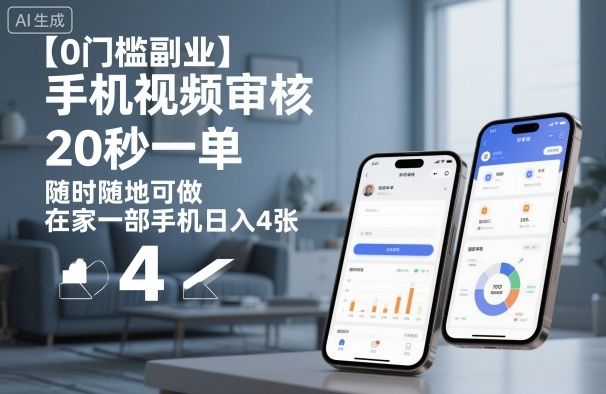 【0门槛副业】手机视频审核，20秒一单，随时随地可做，在家一部手机日入4张-可燃