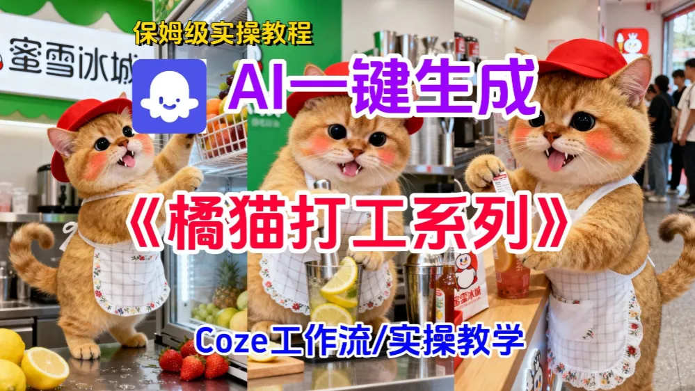 扣子智能体工作流一键生成《胖橘猫打工》短视频，实操搭建教学课-可燃
