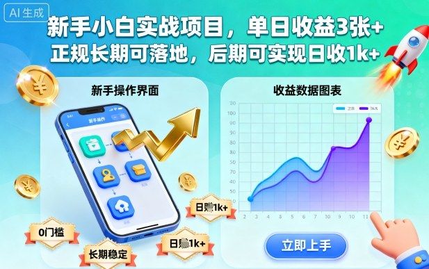 新手小白实战项目，单日收益3张+，正规长期可落地，后期可实现日收1k+-可燃