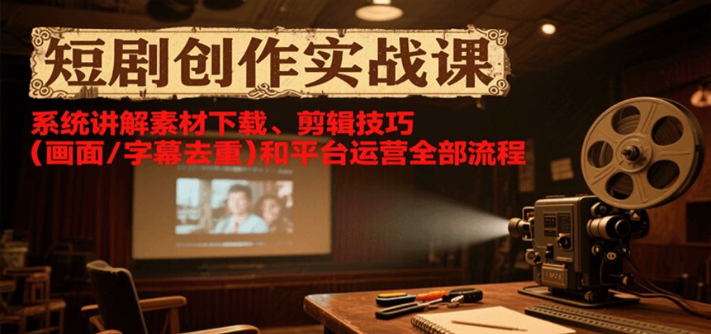 短剧创作实战课，系统讲解素材下载、剪辑技巧（画面/字幕去重）和平台运营全部流程-可燃