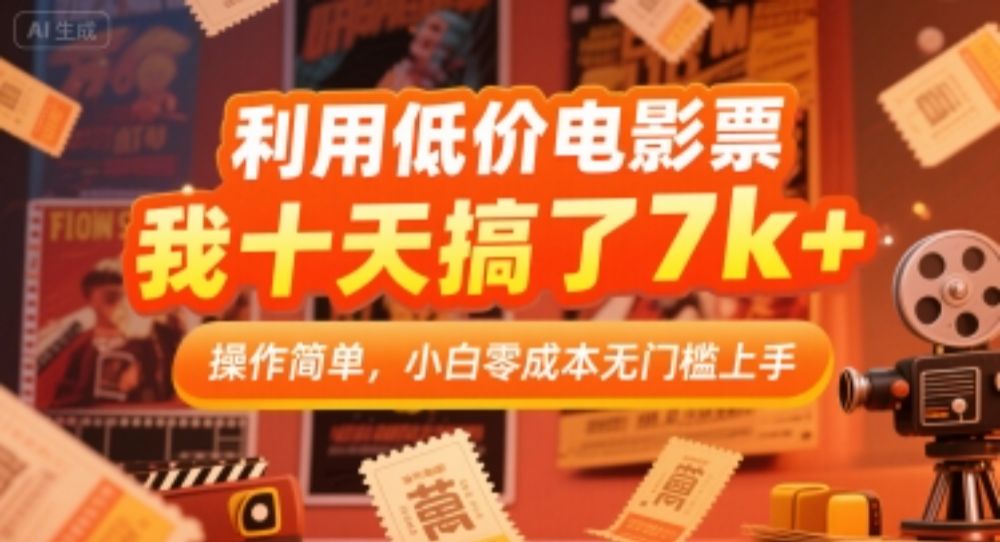 利用低价电影票，我十天搞了7k+，操作简单，小白零成本无门槛上手【揭秘】-可燃