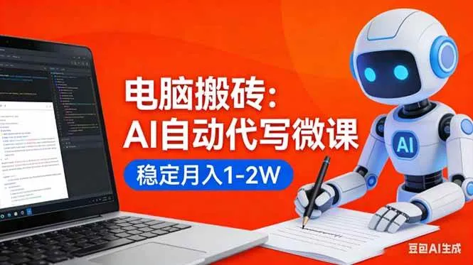 电脑搬砖:AI自动代写微课,稳定月入1-2W,提供接单渠道,0门槛小白可做!-可燃