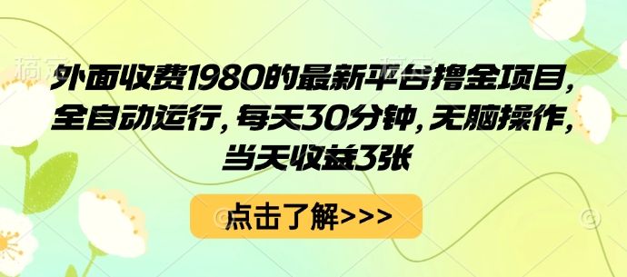 外面收费1980的最新平台撸金项目，全自动运行，每天30分钟，无脑操作，当天收益3张-可燃
