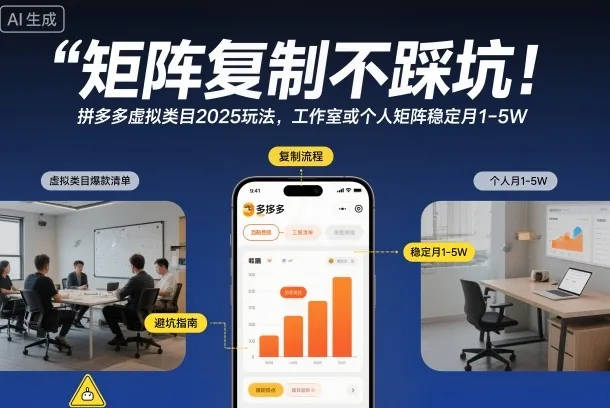 矩阵复制不踩坑!拼多多虚拟类目2025玩法,工作室或者个人矩阵稳定月1-5W-可燃