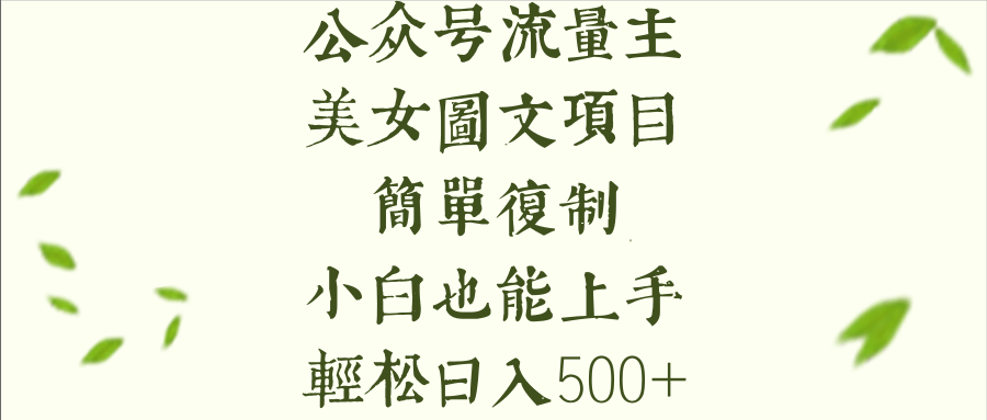 公众号流量主长期收益项目，美女图片简单复制，小白也能上手，轻松日入500+-可燃