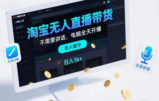 淘宝无人直播带货，不需要出镜，不需要讲话，电脑全天开播，轻松上手，日入1k+-可燃
