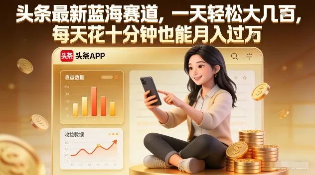 头条最新蓝海赛道，一天轻松大几张，每天花十分钟也能月入过1W-可燃