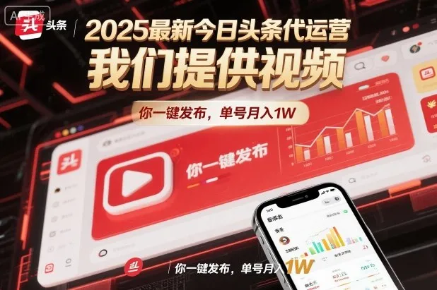 2025最新今日头条代运营，我们提供视频，你一键发布，单号月入1W-可燃
