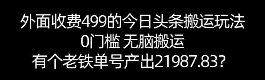 单号产出21987.83？0门槛无脑搬运，外面收费499的今日头条搬运玩法！-可燃