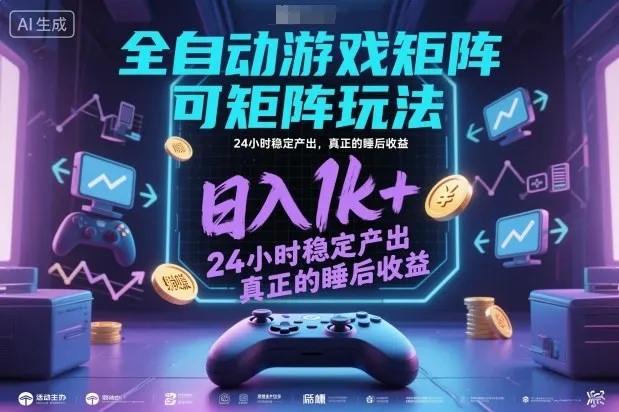 全自动游戏掘金，可矩阵操作，日入1k+，24小时稳定产出，真正的睡后收益-可燃