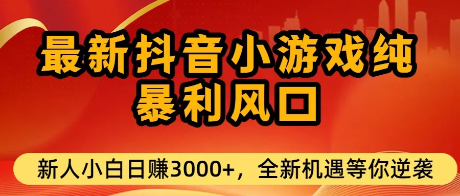 最新抖音小游戏纯暴利风口!小白单日稳赚3000+，全新机遇千万别错过-可燃