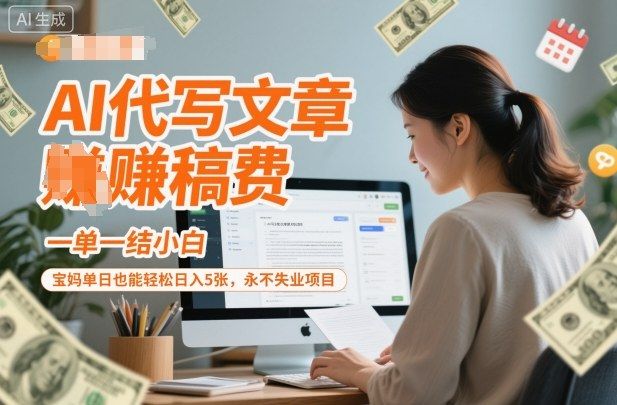 AI代写文章賺稿费，一单一结小白，宝妈单日也能轻松日入5张，永不失业项目-可燃